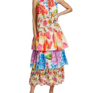 Farm Rio Mixed Prints Tiered Colorful Maxi Dress | Size Small